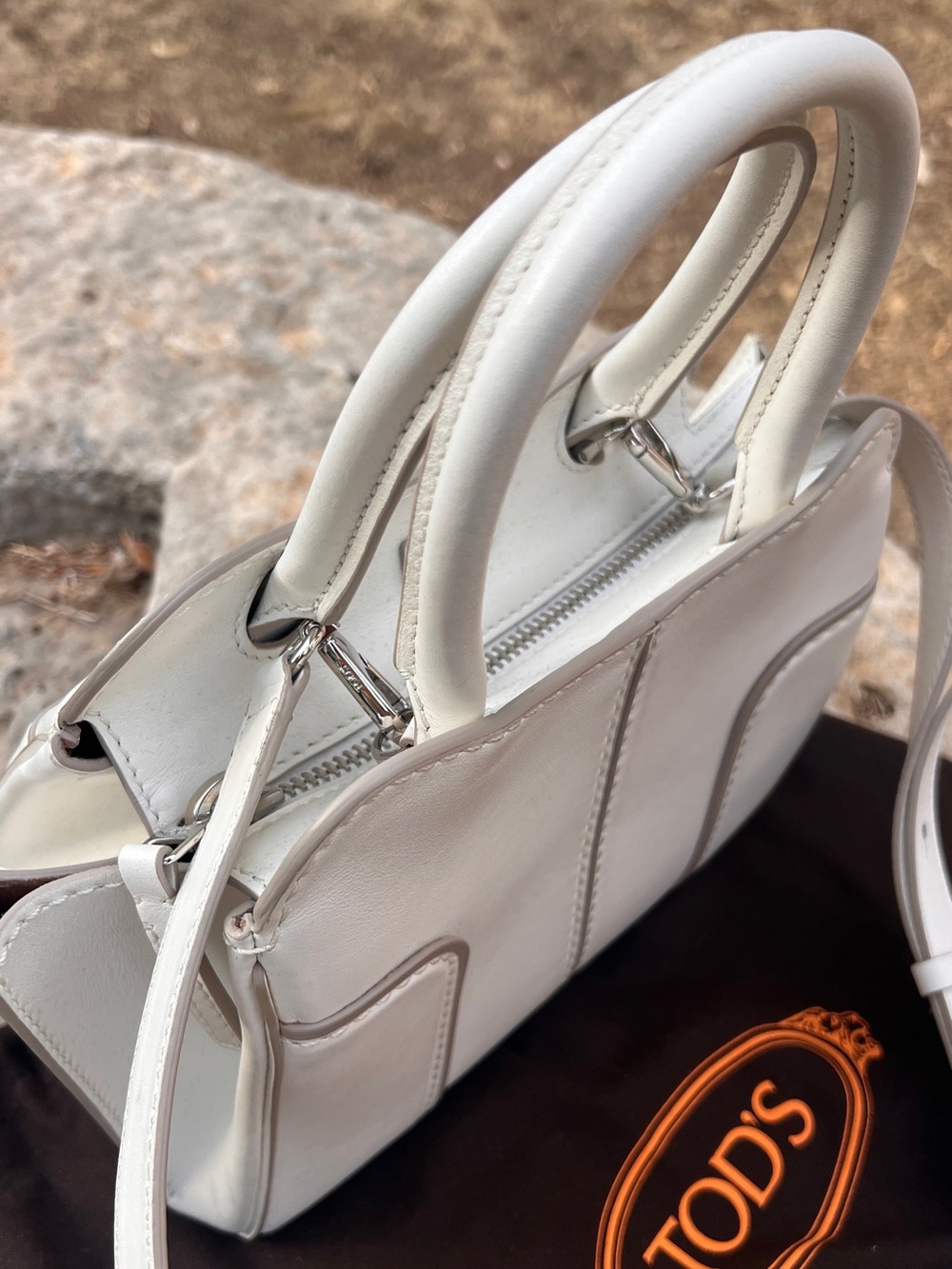 TOD'S White Leather Mini Satchel with Top Handles - Picture 7 of 9